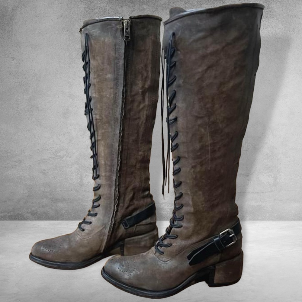 A.S.98 Tall Suede Oxford Lace Up Boots in Taupe - Size 37 or 7 - 7.5 EUC